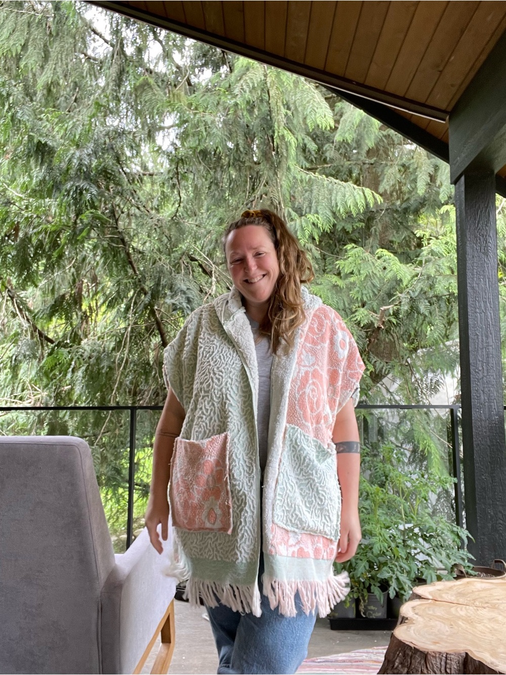 Handmade long textured towel cardigan/coverup OS